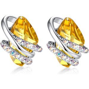 Women's Yellow Leafael Wish Charm Birthstone Crystal Stud Earrings Jewellery